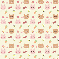 seamless pattern with animals bear bee rabbit wallpaper background 