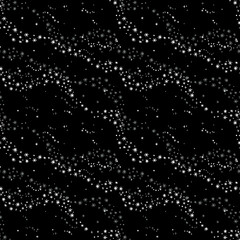 Vector winter seamless background with blizzard, snowfall. Hand drawn doodle style white flying snowflakes isolated on black background