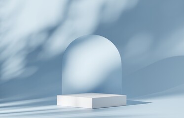 3D white podium or white dais stage. blue mock-up stand product scene blue background. 3d podium stage illustration render.