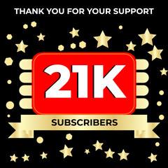 Thank you 21k followers celebration template design perfect for social network and followers, Vector illustration.