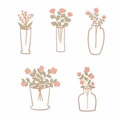 flower in vase pastel color drawing illustrations