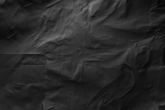 Heavy crumpled black paper texture in low light background