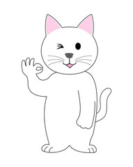 A white cat with an ok sign: white background