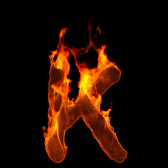 fire letter K - Capital 3d demonic font - suitable for disaster, hell or global warming related subjects