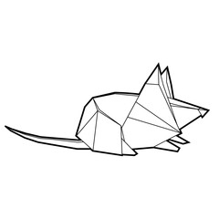 Polygonal outline mouse. Contour origami rat. Paper folded animal. The object is separate from the background. Vector element