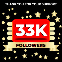 Thank you 33k followers celebration template design perfect for social network and followers, Vector illustration.