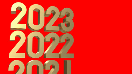 The gold number 2023 on red background  3d rendering