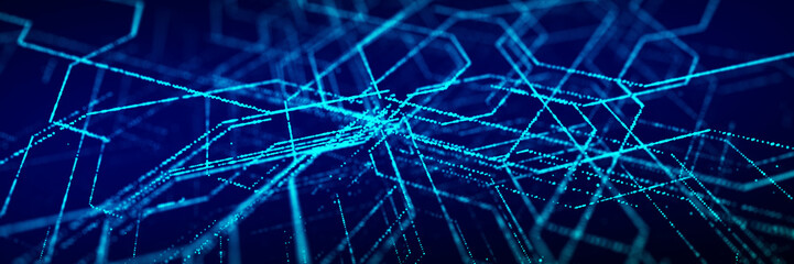 Futuristic circuit board concept. Progressive IT technologies. Digital data flow concept. Big data visualization. 3d rendering.