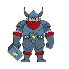 Thor, the scandinavian god of thunder. Warrior with red beard. Comics style illustration isolated on white.