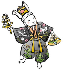 うさぎの三番叟イラスト　カラー
