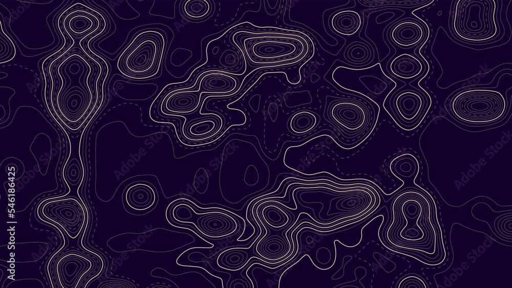Poster topographic map orange on blue background. geographic line map with elevation assignments. contour b