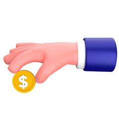 Businessman holding or giving coin gesture 3d illustration