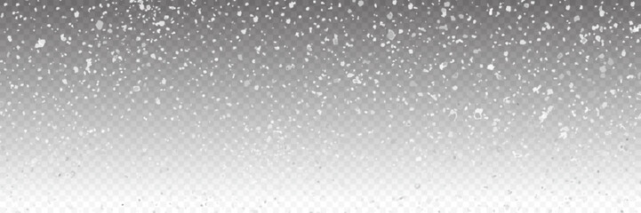 Falling snow on a transparent background. Snow clouds or shrouds. Fog, snowfall. Abstract snowflake background. Fall of snow. Vector illustrator 