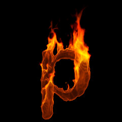 fire letter P - Lowercase 3d demonic font - Suitable for disaster, hell or global warming related subjects