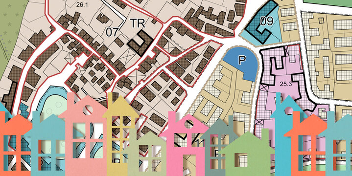 Conceptual Cityscape With Cardboard Buildings And Imaginary General Urban Plan With Zoning Regulations And Zoning Districts