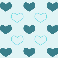 Seamless pattern of blue hearts on a blue background. Vector illustration	