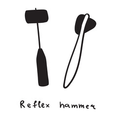 Reflex hammer. Outline icon. Black color. Vector illustration on white background.