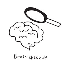 Brain checkup. Outline vector icon on white background.