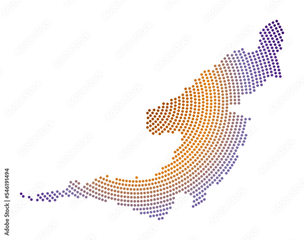 Poster bequia dotted map. digital style shape of bequia. tech icon of the island with gradiented dots. powe