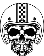 Skull Head Wearing Helmet Bikers Monochrome