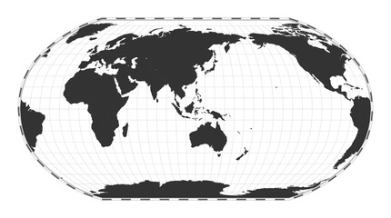 Vector world map. Robinson projection. Plan world geographical map with latitude/longitude lines. Centered to 120deg W longitude. Vector illustration. - obrazy, fototapety, plakaty