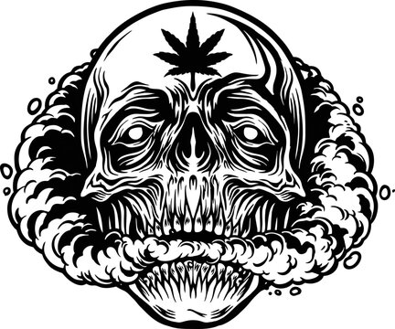 Skull Smoking a Marijuana outline