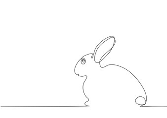 Cute rabbit silhouette with ears in minimal style for spring greeting card design and web banner. Editable stroke. Line vector illustration