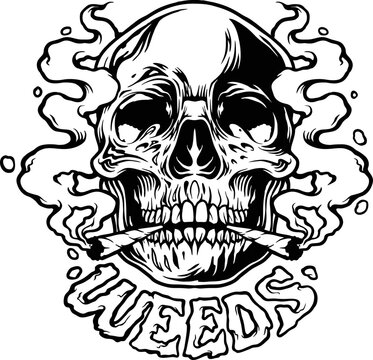 Weed Skull Smoke Illustrations monochrome