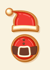 stock vector of cute santa suit gingerbread cookies. food for christmas.
