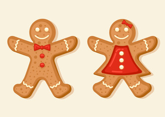 Obraz na płótnie Canvas stock vector of cute man and woman gingerbread cookies. food for christmas.