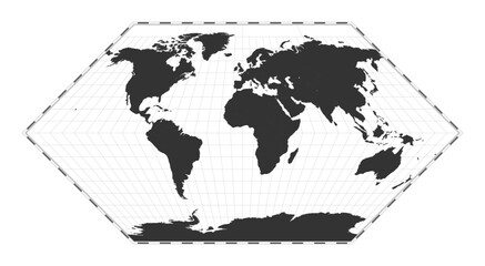 Vector world map. Eckert I projection. Plan world geographical map with latitude/longitude lines. Centered to 0deg longitude. Vector illustration.