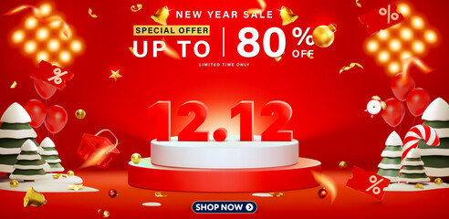 12.12 3D sale banner template design for web or social media. - obrazy, fototapety, plakaty
