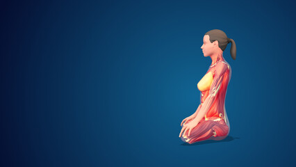 Fototapeta na wymiar 3D human Siddhasana or Adept’s yoga Pose on blue background