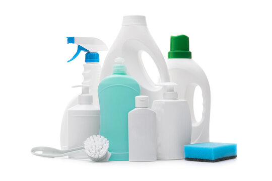 Cleaning product bottle and detergent isolated