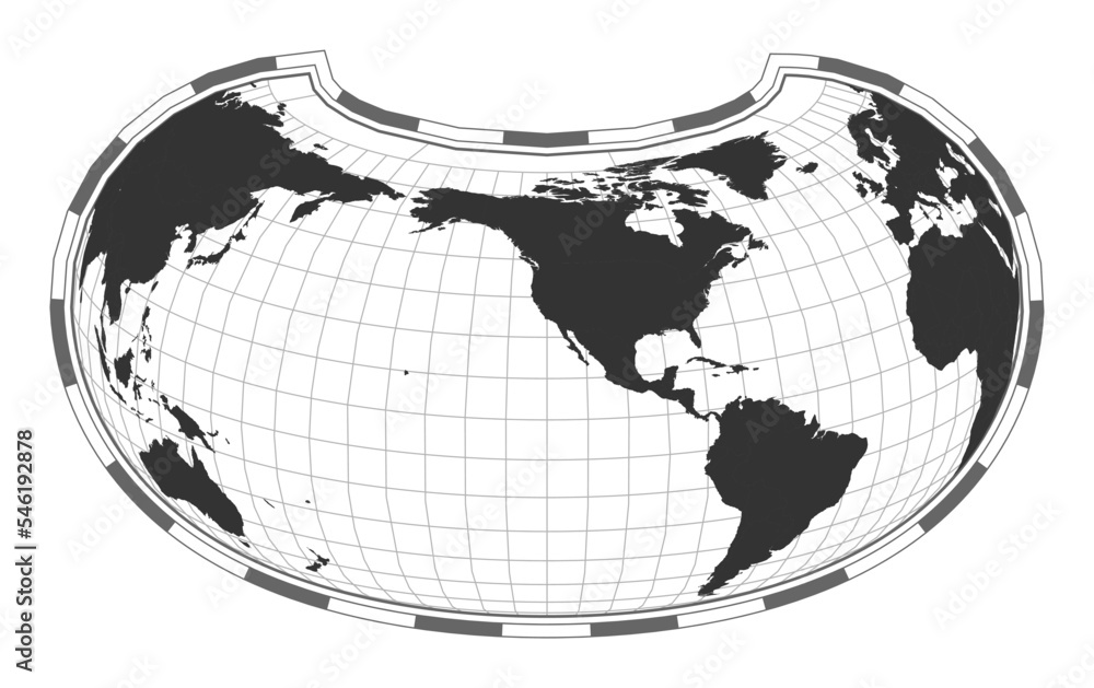 Poster vector world map in armadillo projection, featuring geographical details with latitude and longitude