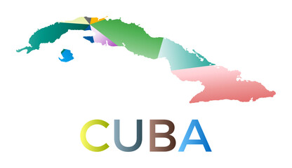 Bright colored Cuba shape. Multicolor geometric style country logo. Modern trendy design. Vibrant vector illustration.