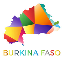 Bright colored Burkina Faso shape. Multicolor geometric style country logo. Modern trendy design. Trendy vector illustration.