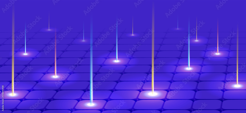 Poster futuristic background with square texture surface and laser neon rays glow up