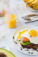 breakfast with fried eggs and toast