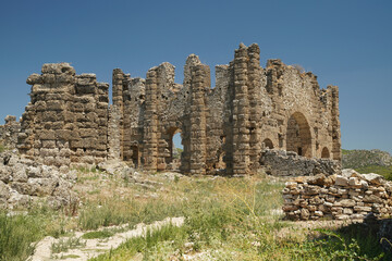 Fototapeta na wymiar Basilica of Aspendos Ancient City in Antalya, Turkiye