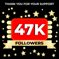 Thank you 47k followers celebration template design perfect for social network and followers, Vector illustration.