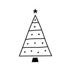 Linear hand drawn christmas tree vector illustration