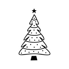 Fototapeta na wymiar Linear hand drawn christmas tree vector illustration