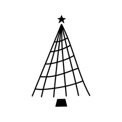 Linear hand drawn christmas tree vector illustration