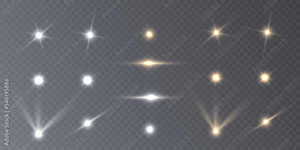 Poster glow of bright light effects of light on a transparent background. blurred vector collection of star