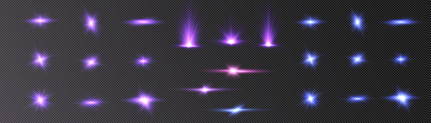 Glow of bright light effects of light on a transparent background. Blurred vector collection of stars. Sun, flash and bright glow.