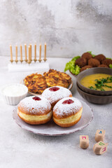 Traditional Jewish holiday Hanukkah food.