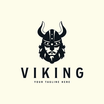 face viking vintage style logo vector template illustration design, helmet viking icon concept