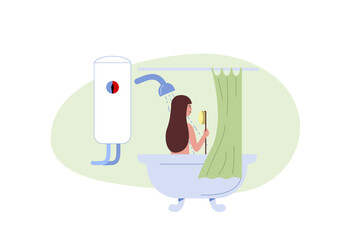 Woman bathing scene. Flat vector illustration.