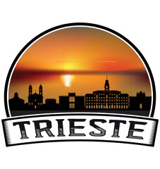 Trieste Italy Skyline Sunset Travel Souvenir Sticker Logo Badge Stamp Emblem Coat of Arms Vector Illustration EPS - obrazy, fototapety, plakaty